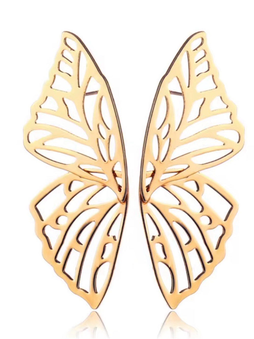 Gold Butterfly Wing Statement Earrings - Women Jewelry